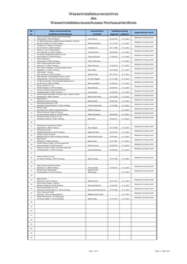 Installateurverzeichnis Des Wasserinstallateurausschusses Hochsauerlandkreis