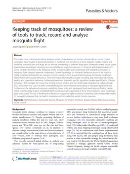 A Review of Tools to Track, Record and Analyse Mosquito Flight Jeroen Spitzen* and Willem Takken