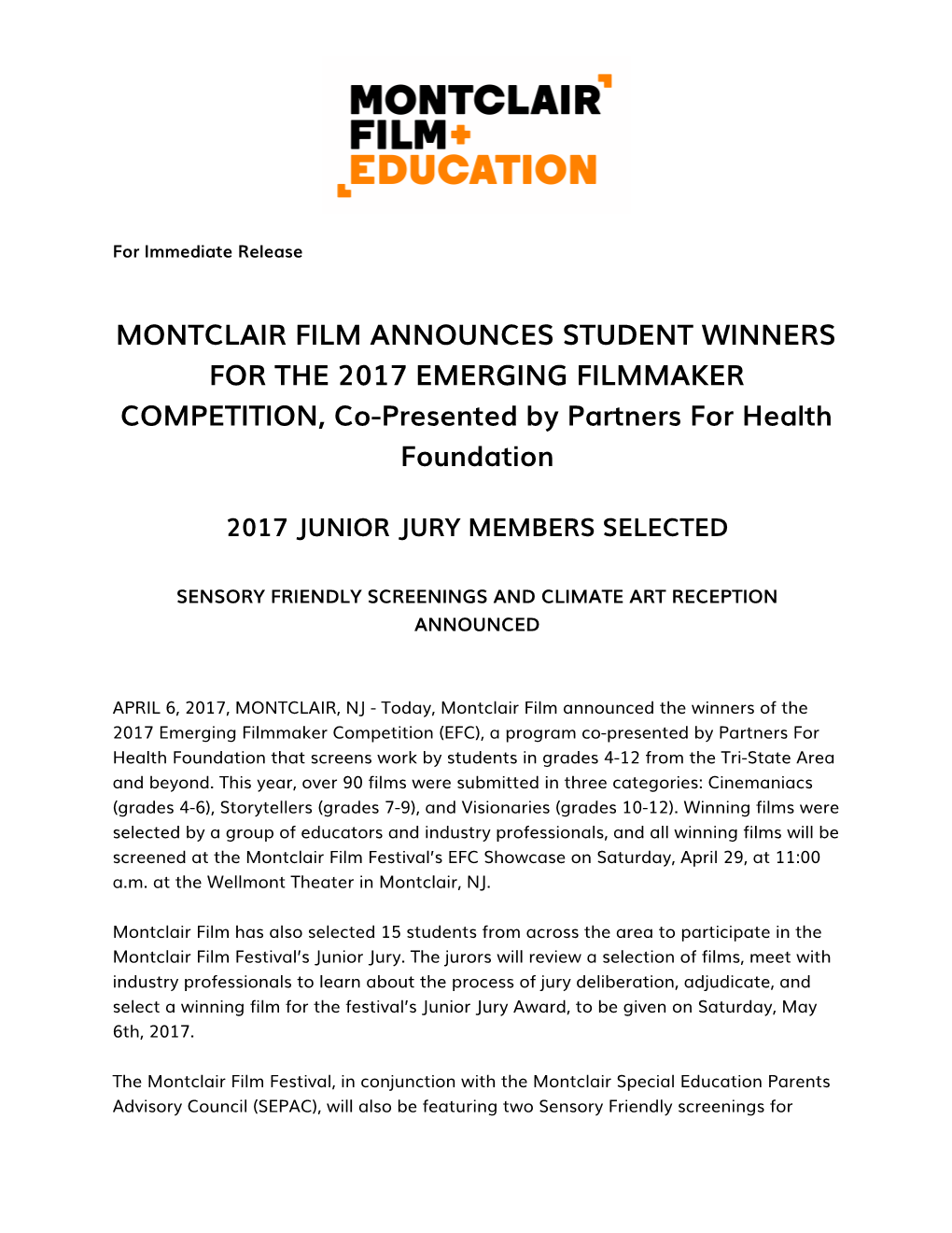 Montclair Film Festival Announces 2017 Student Winners and Jurors