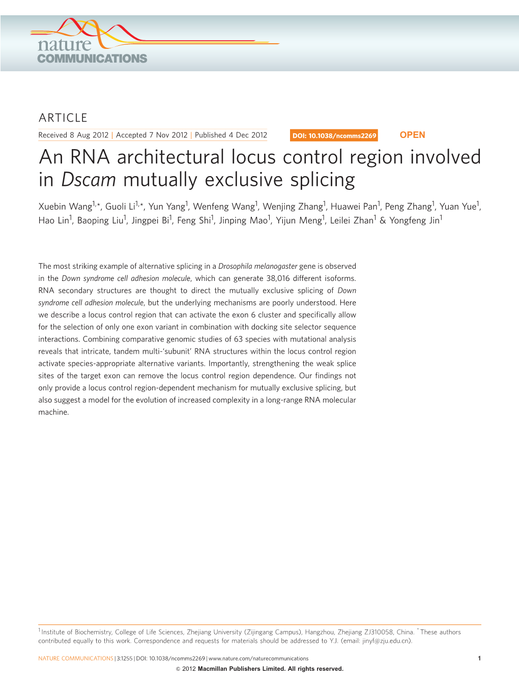 An RNA Architectural Locus Control Region Involved in Dscam Mutually Exclusive Splicing