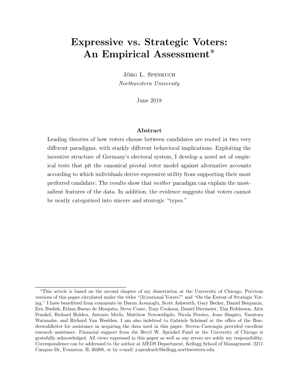 Expressive Vs. Strategic Voters: an Empirical Assessment∗