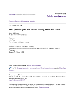The Orpheus Figure: the Voice in Writing, Music and Media