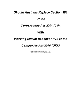 Should Australia Replace Section 181 of the Corporations Act 2001 (Cth