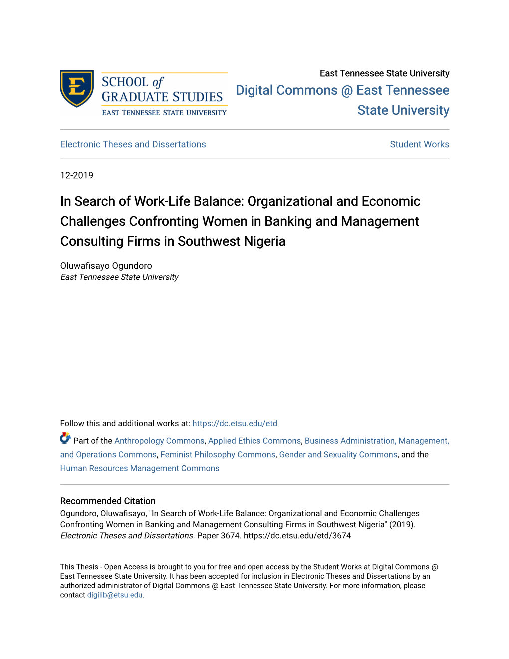 In Search of Work-Life Balance: Organizational and Economic Challenges Confronting Women in Banking and Management Consulting Firms in Southwest Nigeria