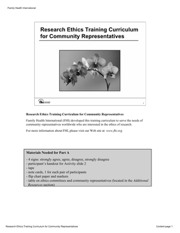 Research Ethics Training Curriculum for Community Representatives