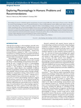 Exploring Placentophagy in Humans: Problems and Recommendations CEU Marisa E