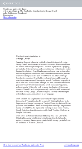George Orwell John Rodden and John Rossi Frontmatter More Information