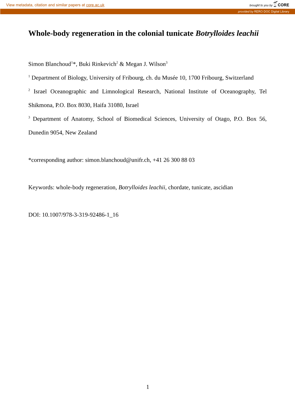 Whole-Body Regeneration in the Colonial Tunicate Botrylloides Leachii