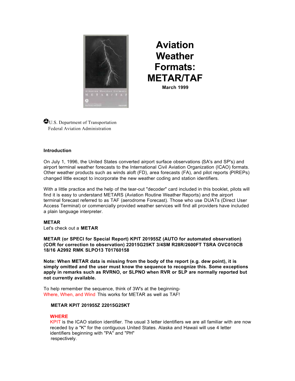 METAR/TAF March 1999