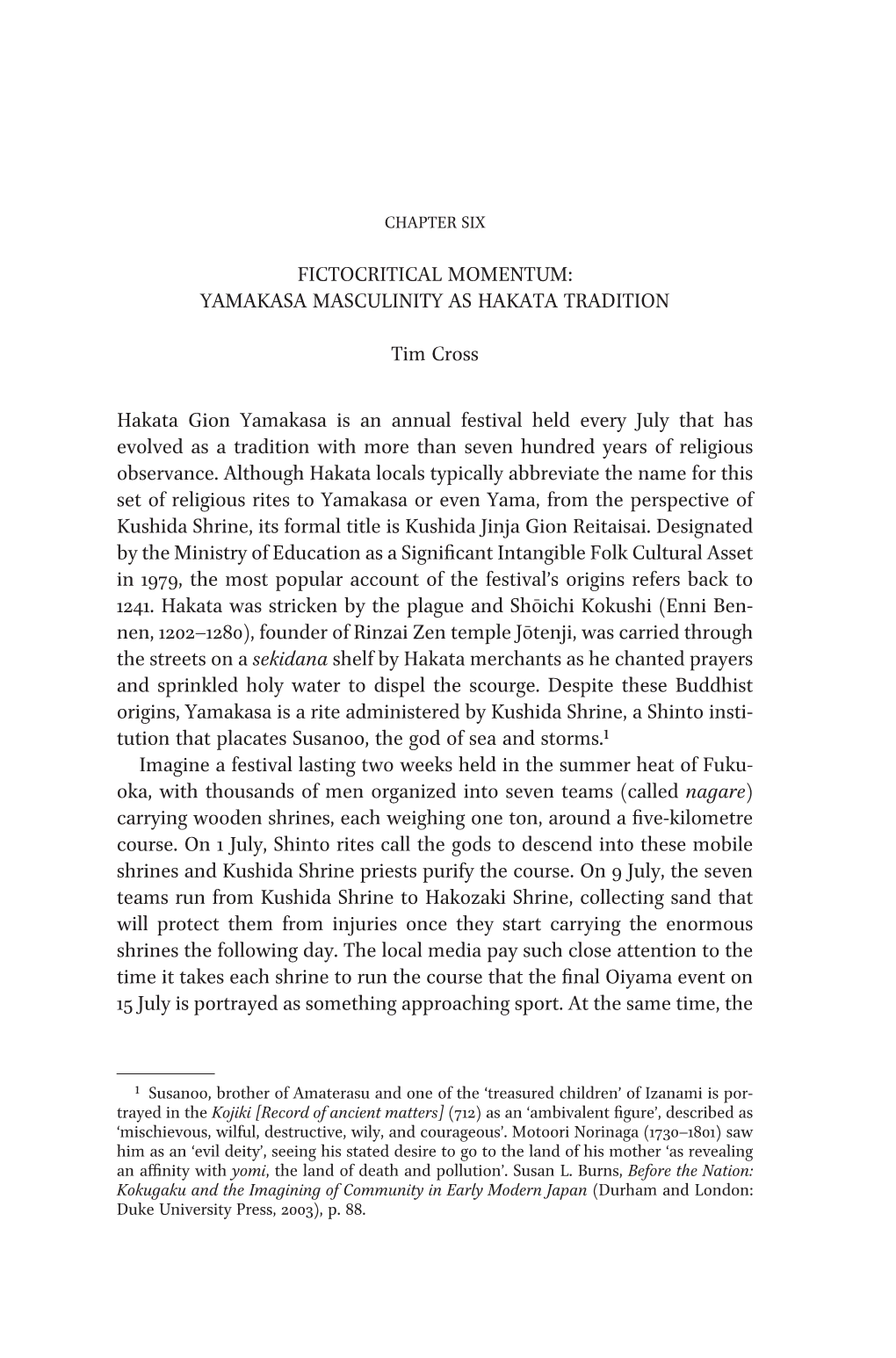 Fictocritical Momentum: Yamakasa Masculinity As Hakata Tradition