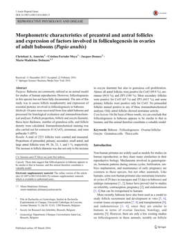 Morphometric Characteristics of Preantral and Antral Follicles and Expression of Factors Involved in Folliculogenesis in Ovaries of Adult Baboons (Papio Anubis)