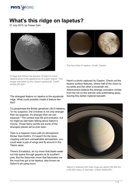 What's This Ridge on Iapetus? 21 July 2015, by Fraser Cain