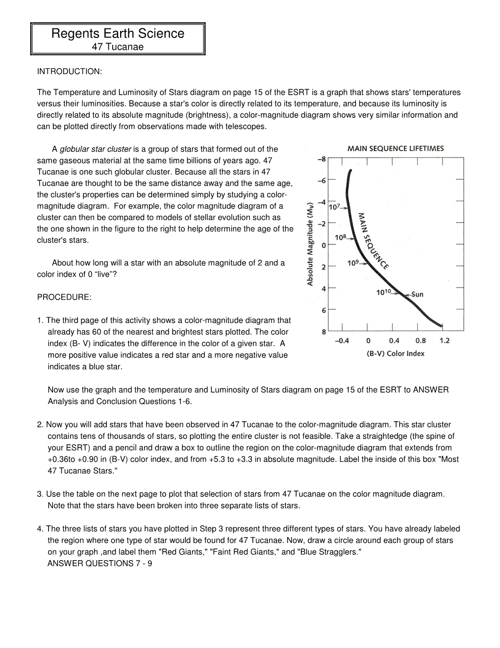 Regents Earth Science 47 Tucanae