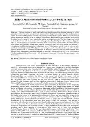 Role of Muslim Political Parties a Case Study in India