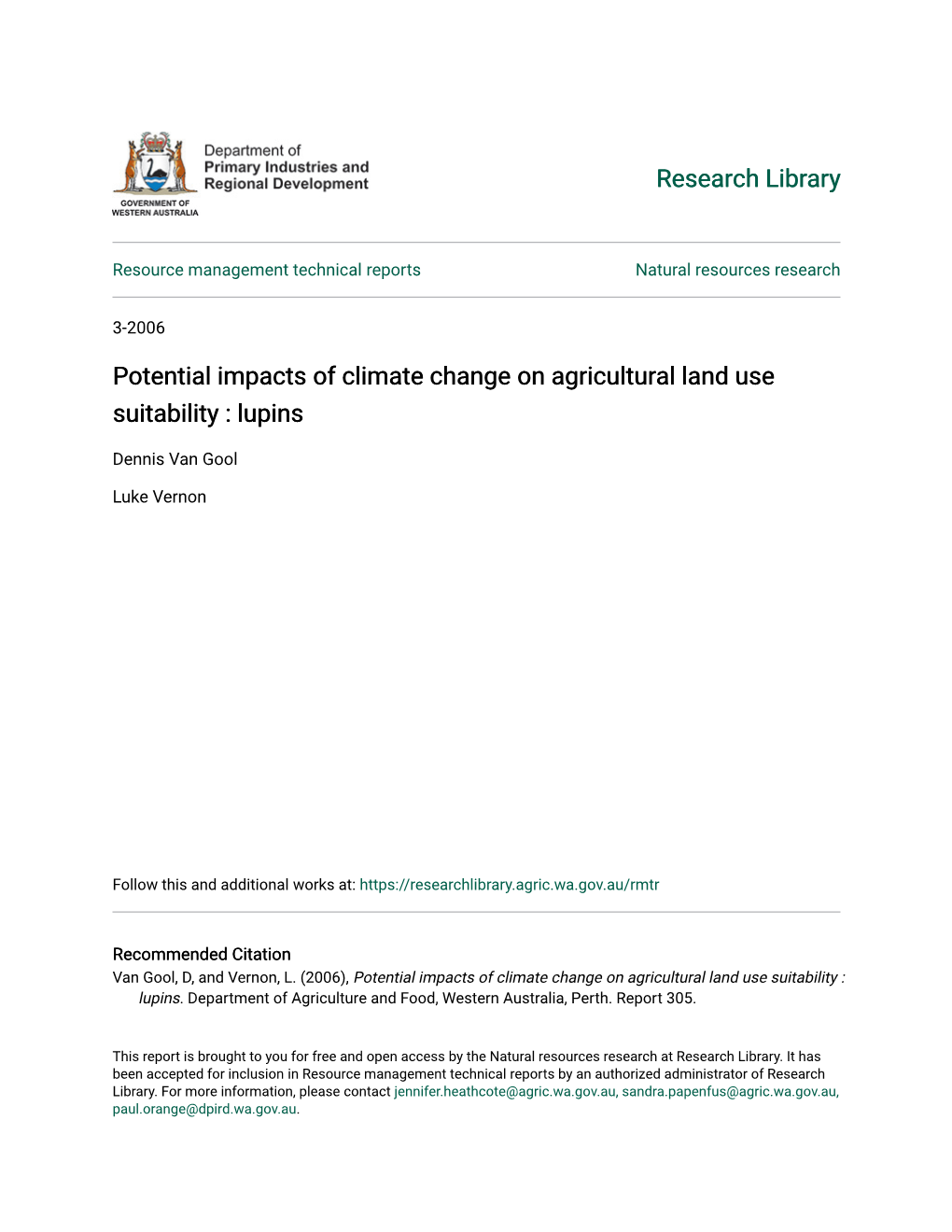 Potential Impacts of Climate Change on Agricultural Land Use Suitability : Lupins