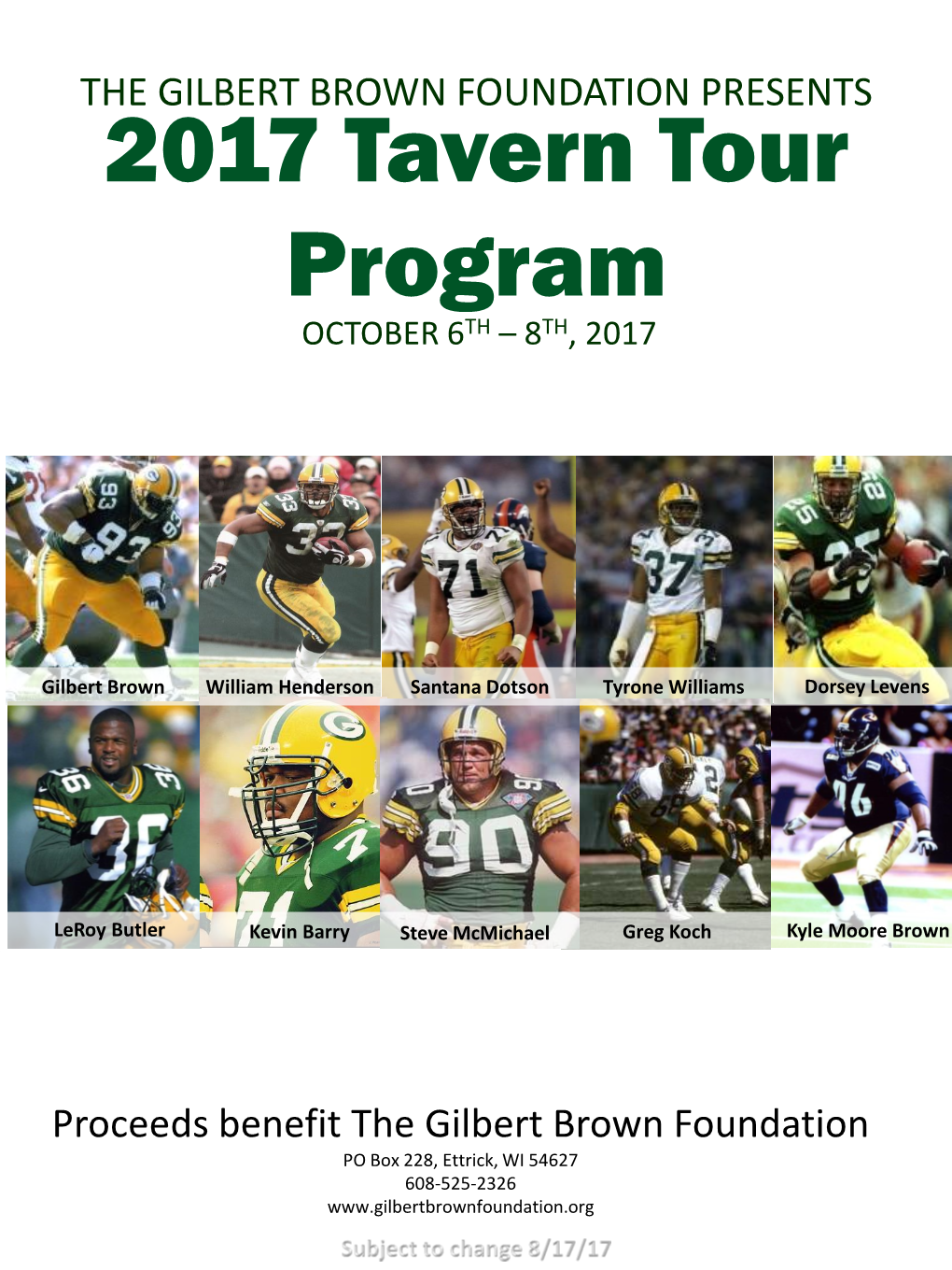 2017 Tavern Tour Program OCTOBER 6TH – 8TH, 2017