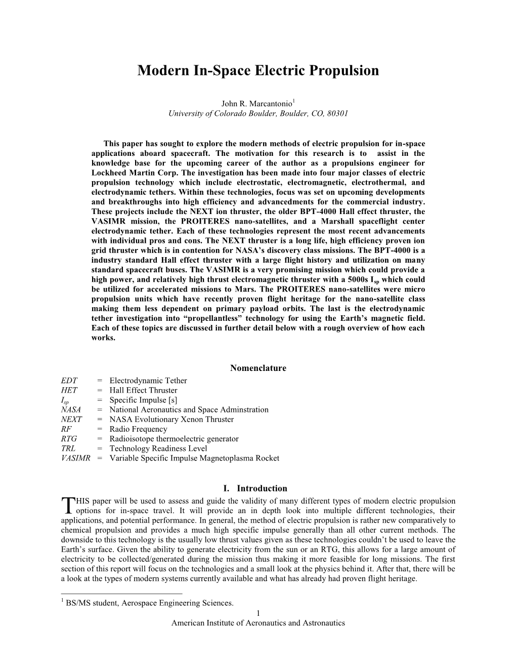 Modern In-Space Electric Propulsion