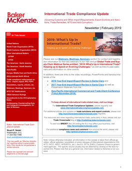 February 2019 International Trade Compliance Update