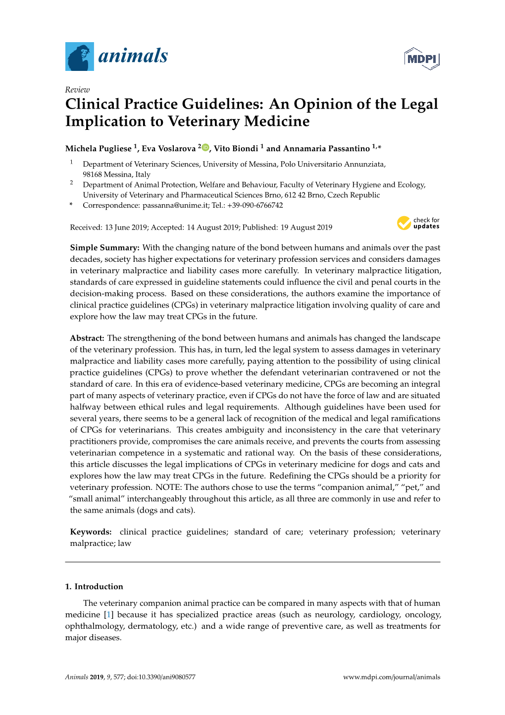 Clinical Practice Guidelines: an Opinion of the Legal Implication to Veterinary Medicine