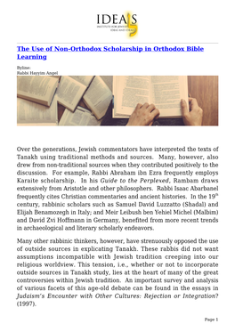 The Use of Non-Orthodox Scholarship in Orthodox Bible Learning Over