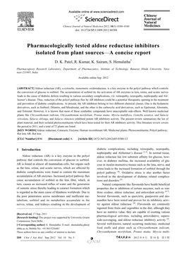 Pharmacologically Tested Aldose Reductase Inhibitors Isolated from Plant Sources—A Concise Report