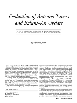 Evaluation of Antenna Tuners and Baluns–An Update