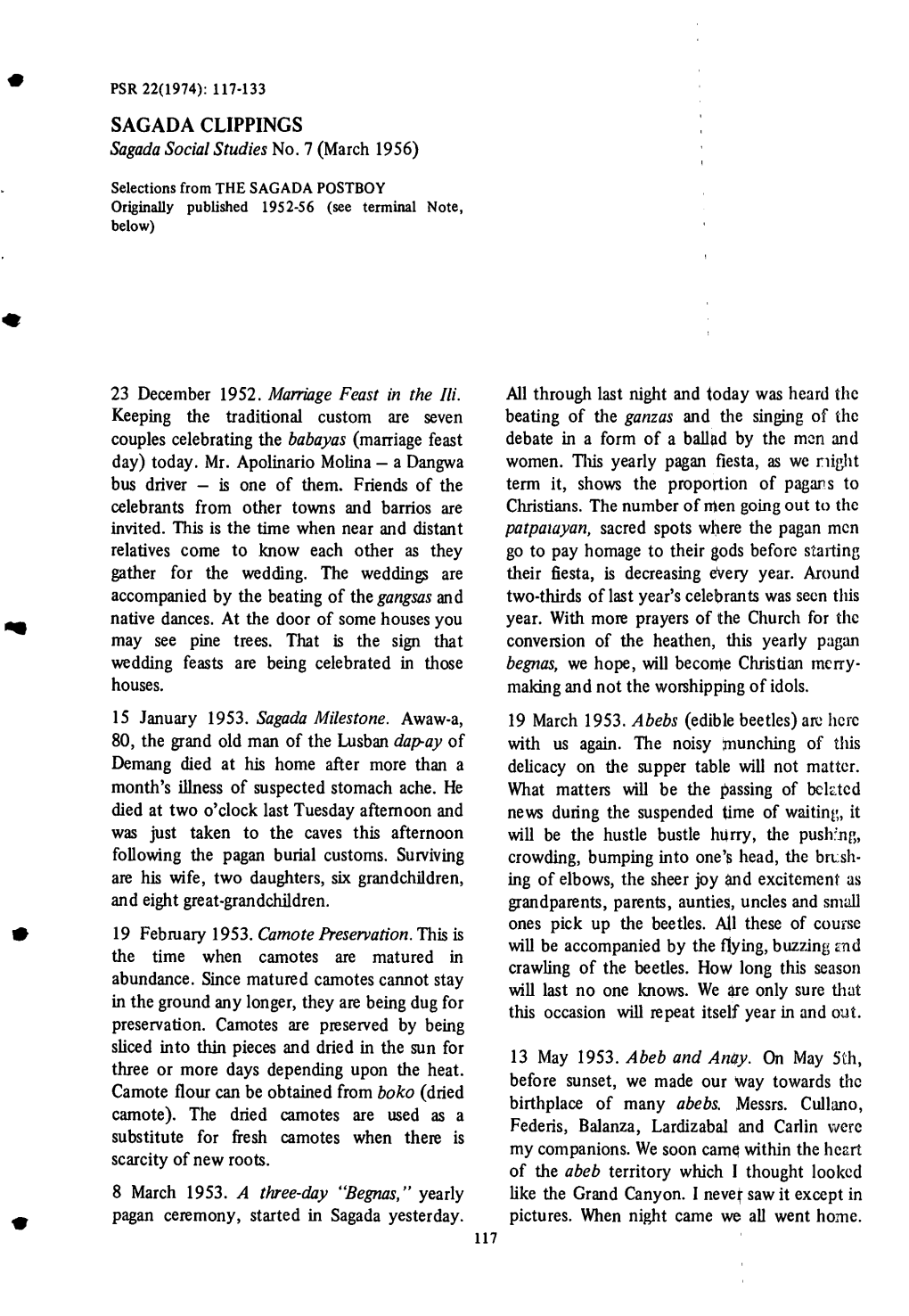 SAGADA CLIPPINGS Sagada Social Studies No.7 (March 1956)