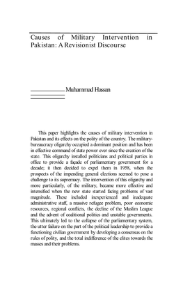 Causes of Military Intervention in Pakistan: a Revisionist Discourse