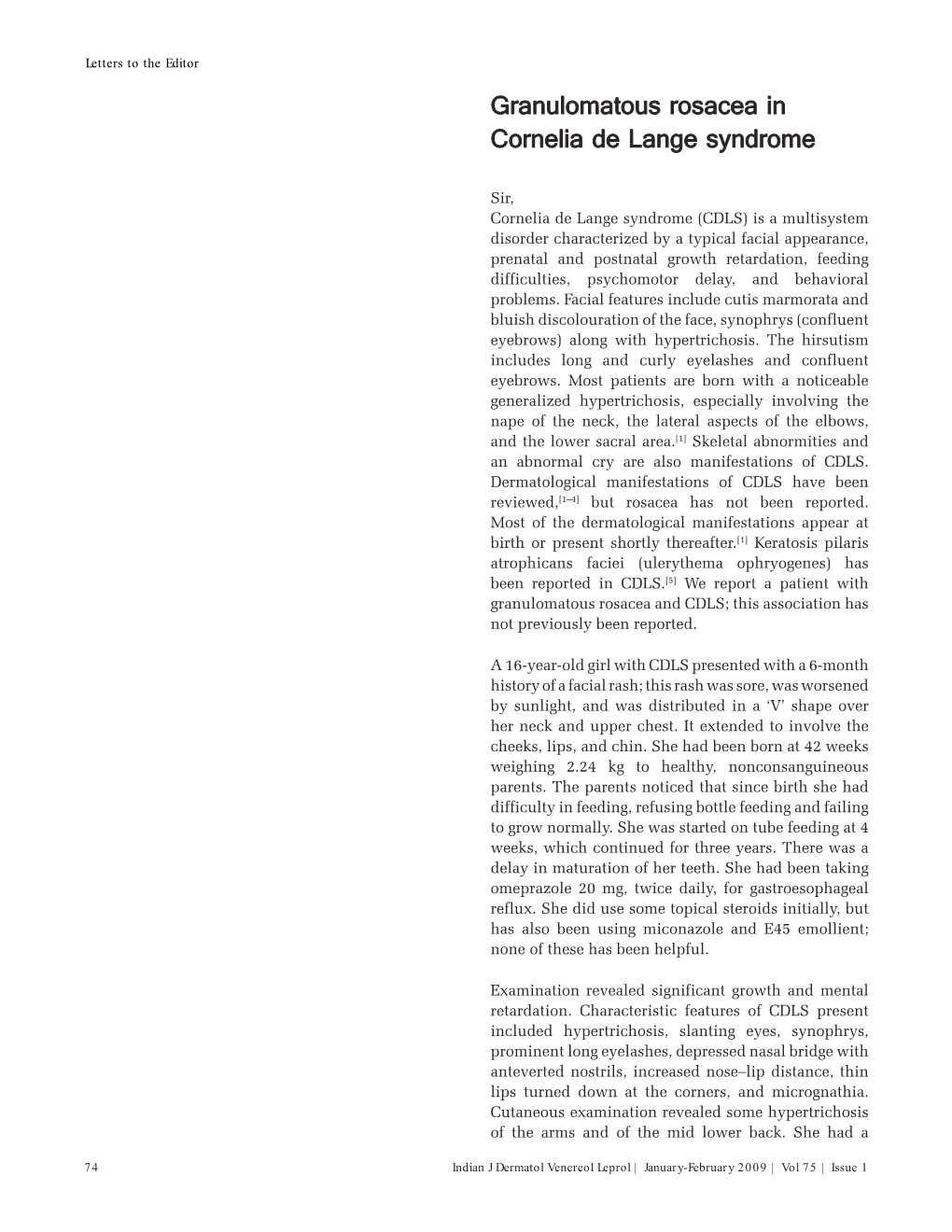 Granulomatous Rosacea in Cornelia De Lange Syndrome