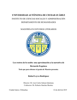 Universidad Autónoma De Ciudad Juárez Instituto De Ciencias Sociales Y Administración Departamento De Humanidades