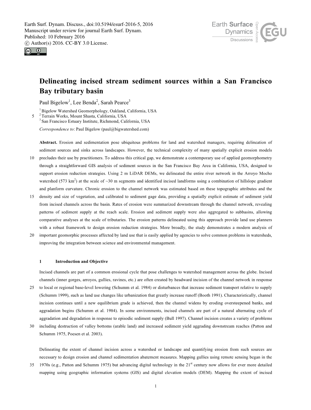 Delineating Incised Stream Sediment Sources Within a San Francisco Bay