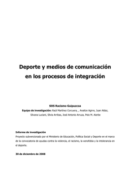 Deporte Y Medios De Comunicación En Los Procesos De Integración