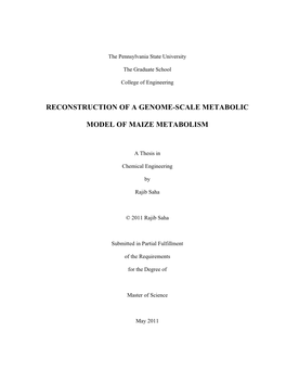 Reconstruction of a Genome-Scale Metabolic