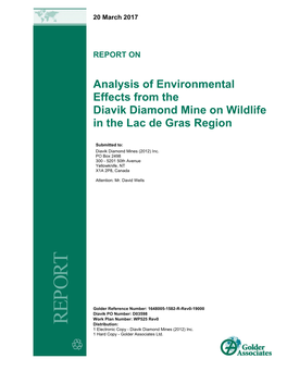 Analysis of Environmental Effects from the Diavik Diamond Mine on Wildlife in the Lac De Gras Region