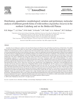 Aspalathus Linearis) in the Northern Cederberg and on the Bokkeveld Plateau ⁎ R.R