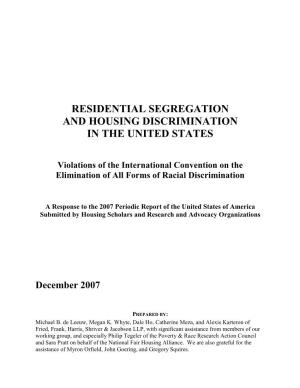 Residential Segregation and Housing Discrimination in the United States