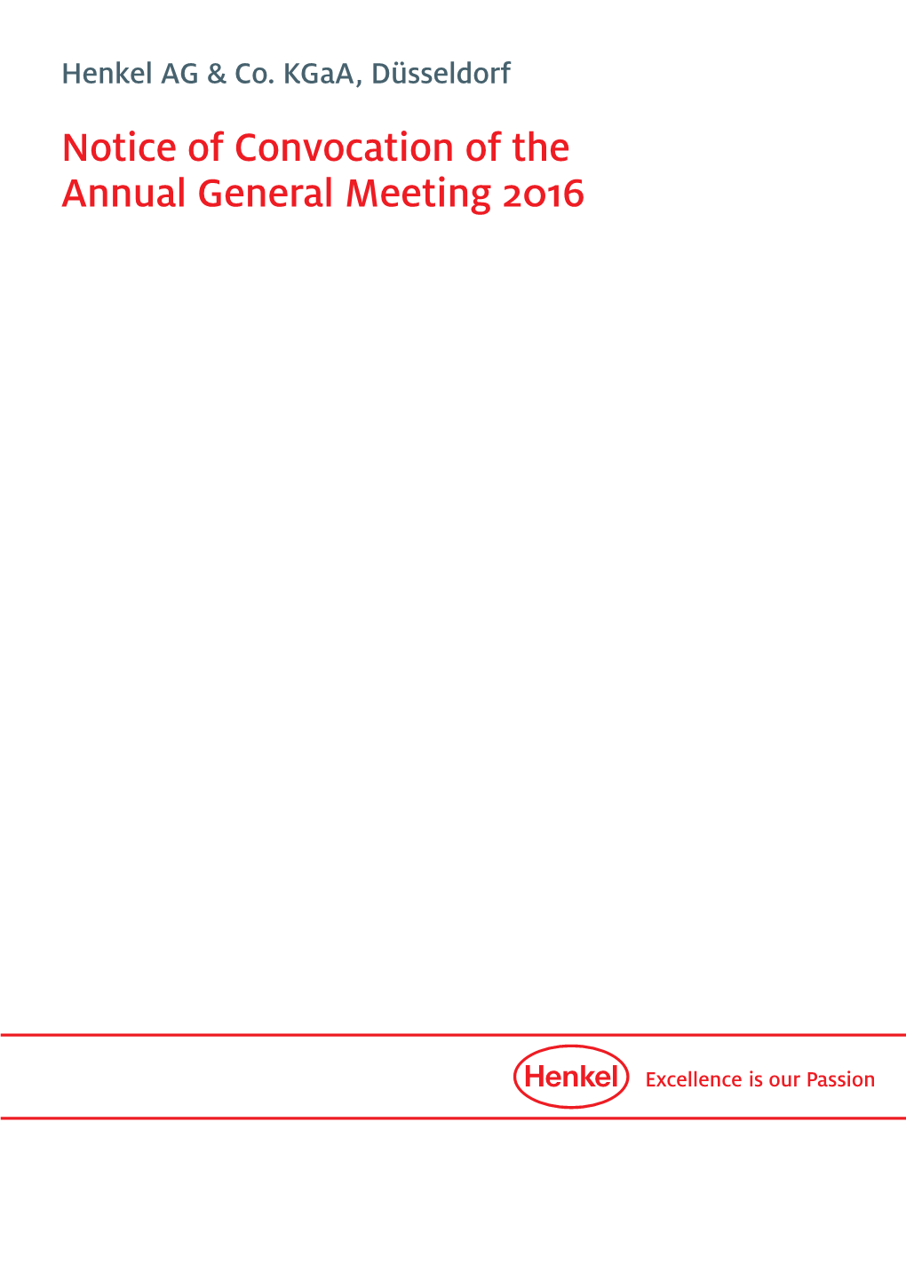 Henkel Notice of Convocation of AGM 2016
