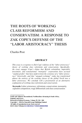 A Response to Zak Cope's Defense of the “Labor Aristocracy” Thesis