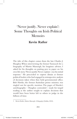 Some Thoughts on Irish Political Memoirs Kevin Rafter