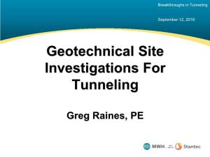 Geotechnical Investigations for Tunneling