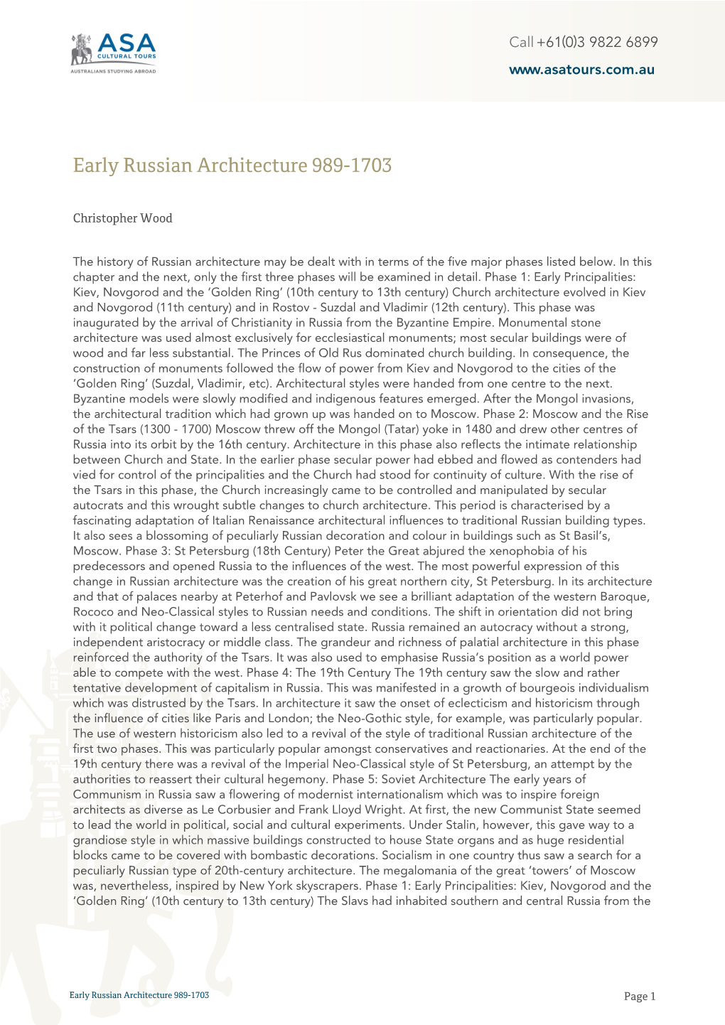 Early Russian Architecture 989-1703
