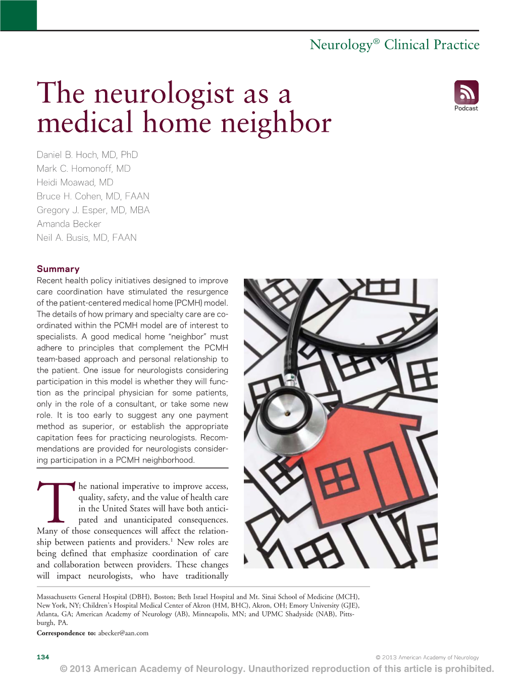 The Neurologist As a Medical Home Neighbor