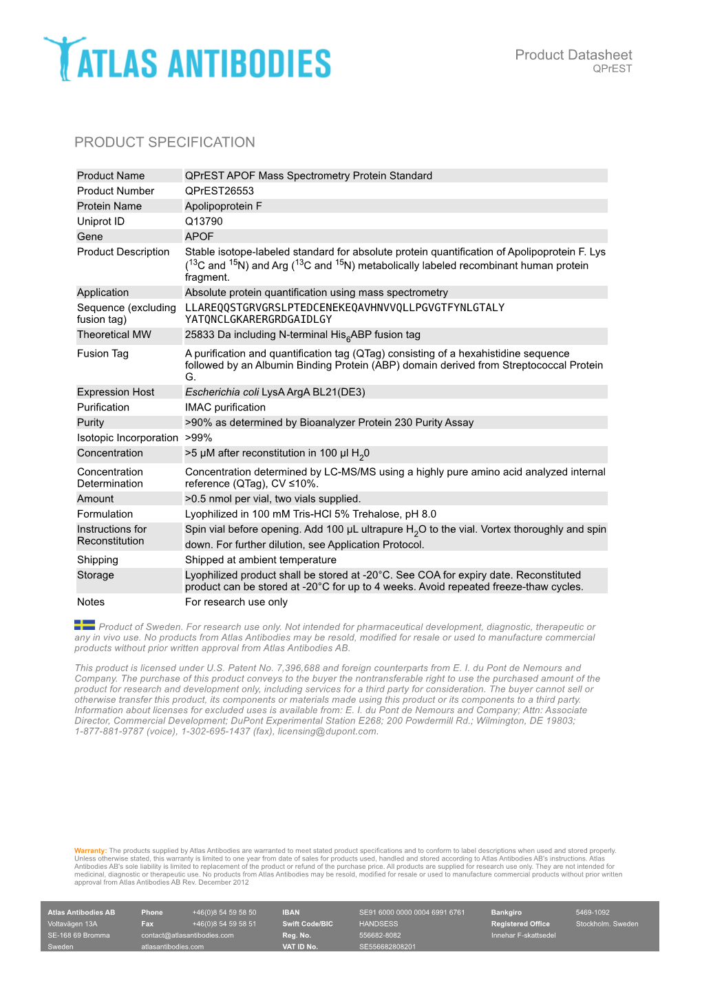 PRODUCT SPECIFICATION Product Datasheet