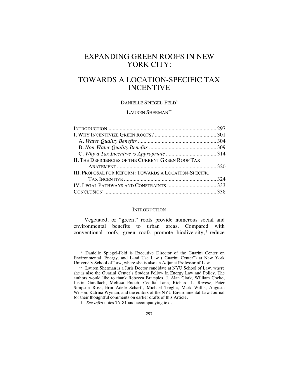 Expanding Green Roofs in New York City: Towards a Location-Specific Tax Incentive