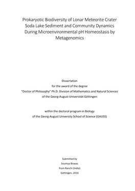 Prokaryotic Biodiversity of Lonar Meteorite Crater Soda Lake Sediment and Community Dynamics During Microenvironmental Ph Homeostasis by Metagenomics