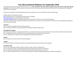 Free Library Webinars for 9/16