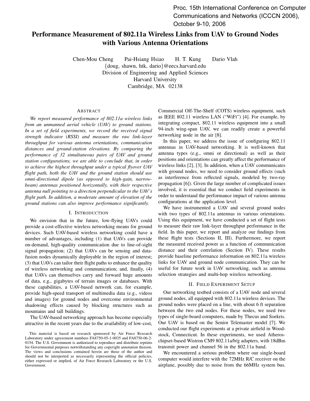 Performance Measurement of 802.11A Wireless Links from UAV to Ground Nodes with Various Antenna Orientations