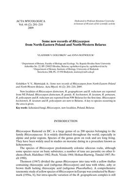 Some New Records of Rhizocarpon from North-Eastern Poland and North-Western Belarus