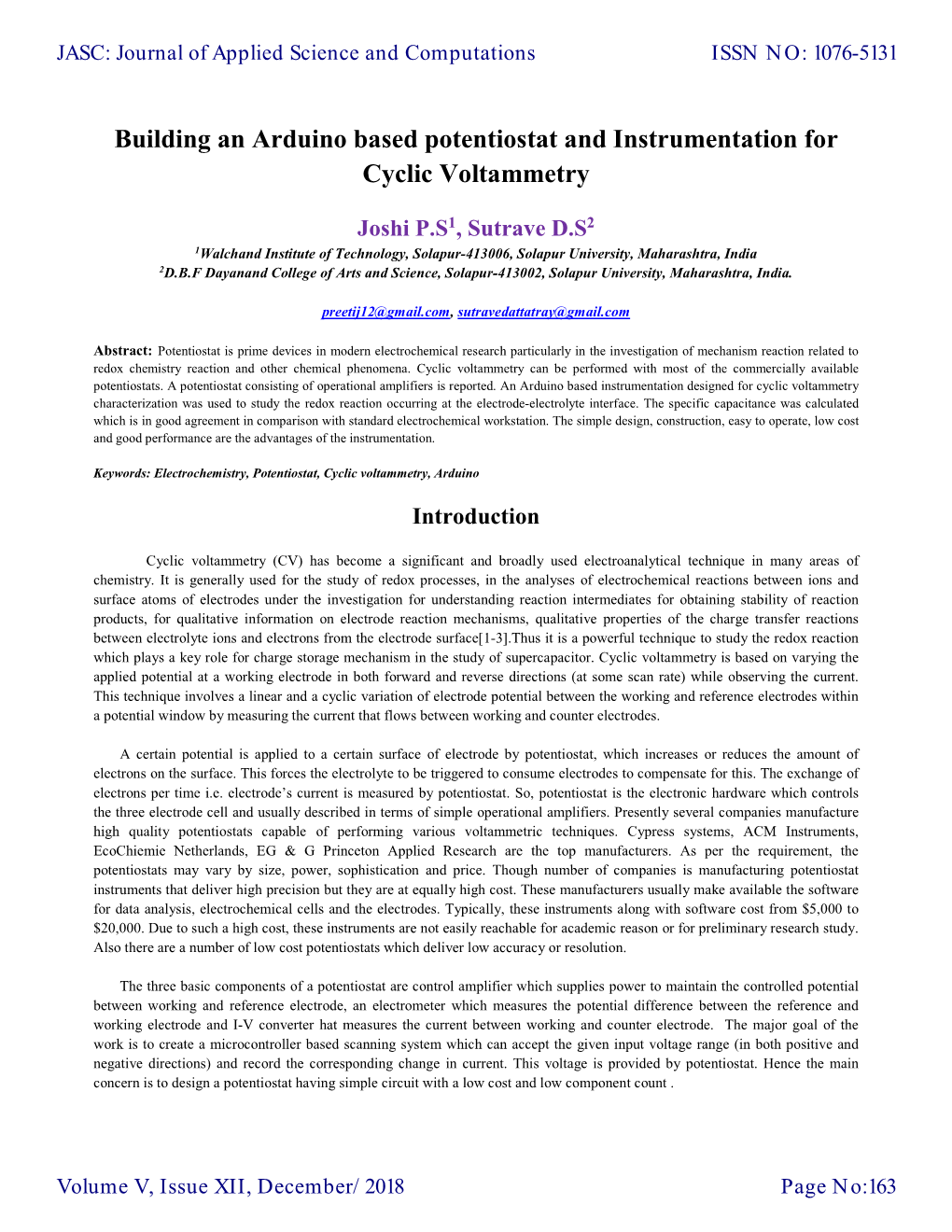 Building an Arduino Based Potentiostat and Instrumentation for Cyclic Voltammetry