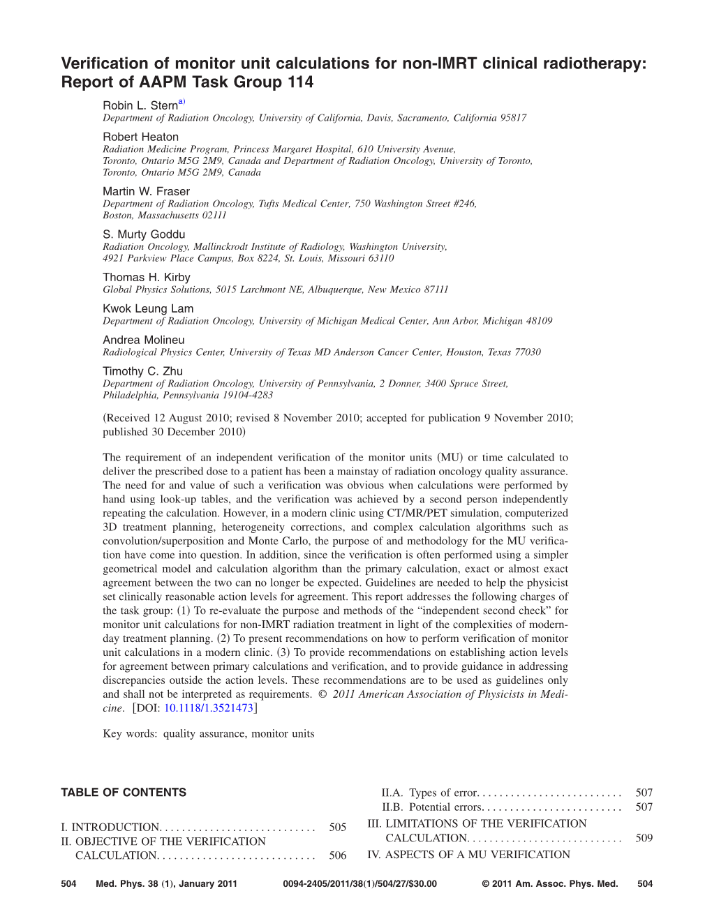 Verification Of Monitor Unit Calculations For Non-IMRT Clinical ...